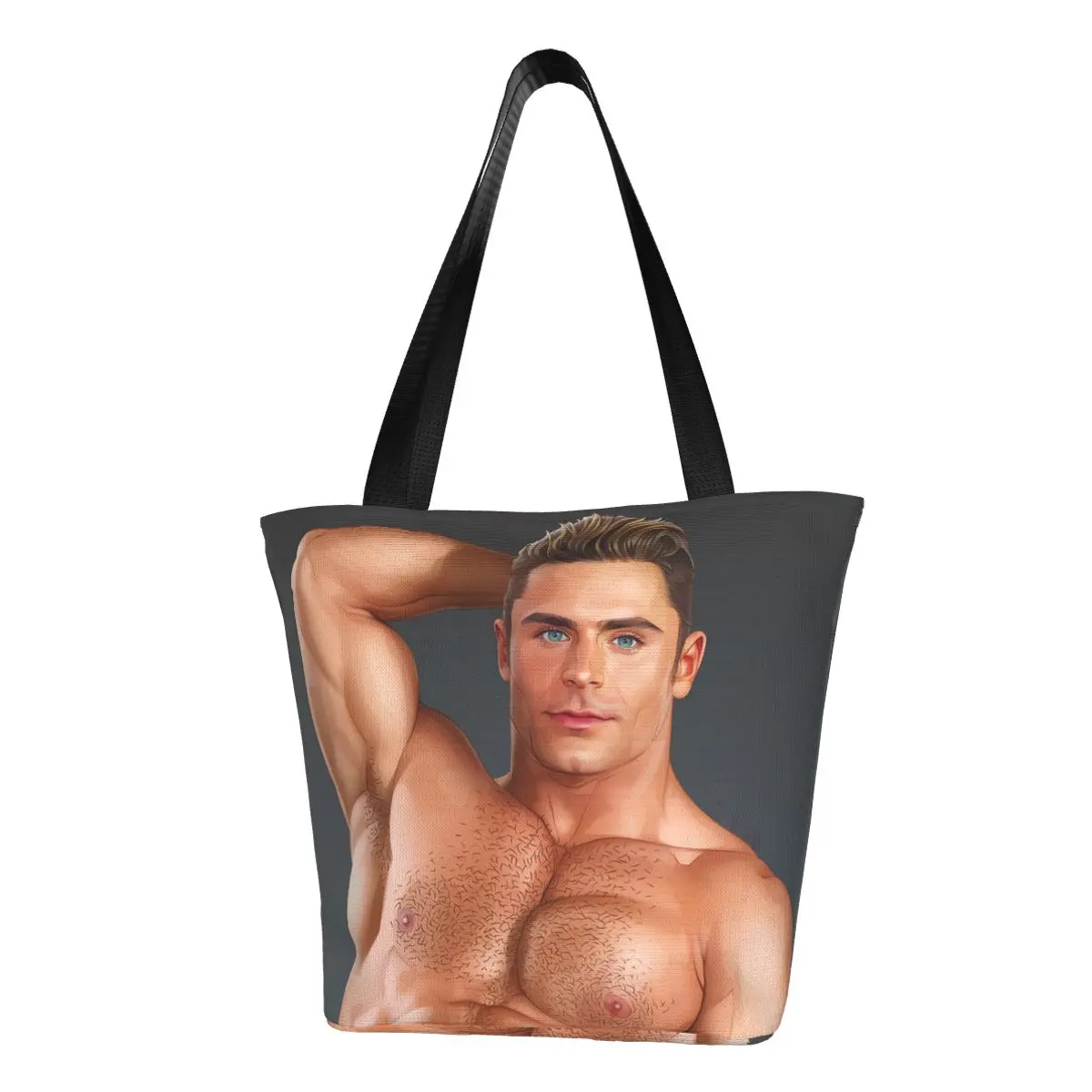 Funny Sexy Muscled Man Hunk Gym Boyfriend Shopping Tote Bags Reusable Tempting Canvas Groceries Shopper Shoulder Bag