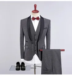 LH119 Men's suit black collar suit suit men's business casual slim business formal banquet groom dress thickened