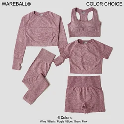 Conjunto de roupas femininas para prática esportiva, kit sem costura para ioga, esportes e exercícios, para mulher manga longa, crop top, cintura alta, legging, 2/3/5 unidades