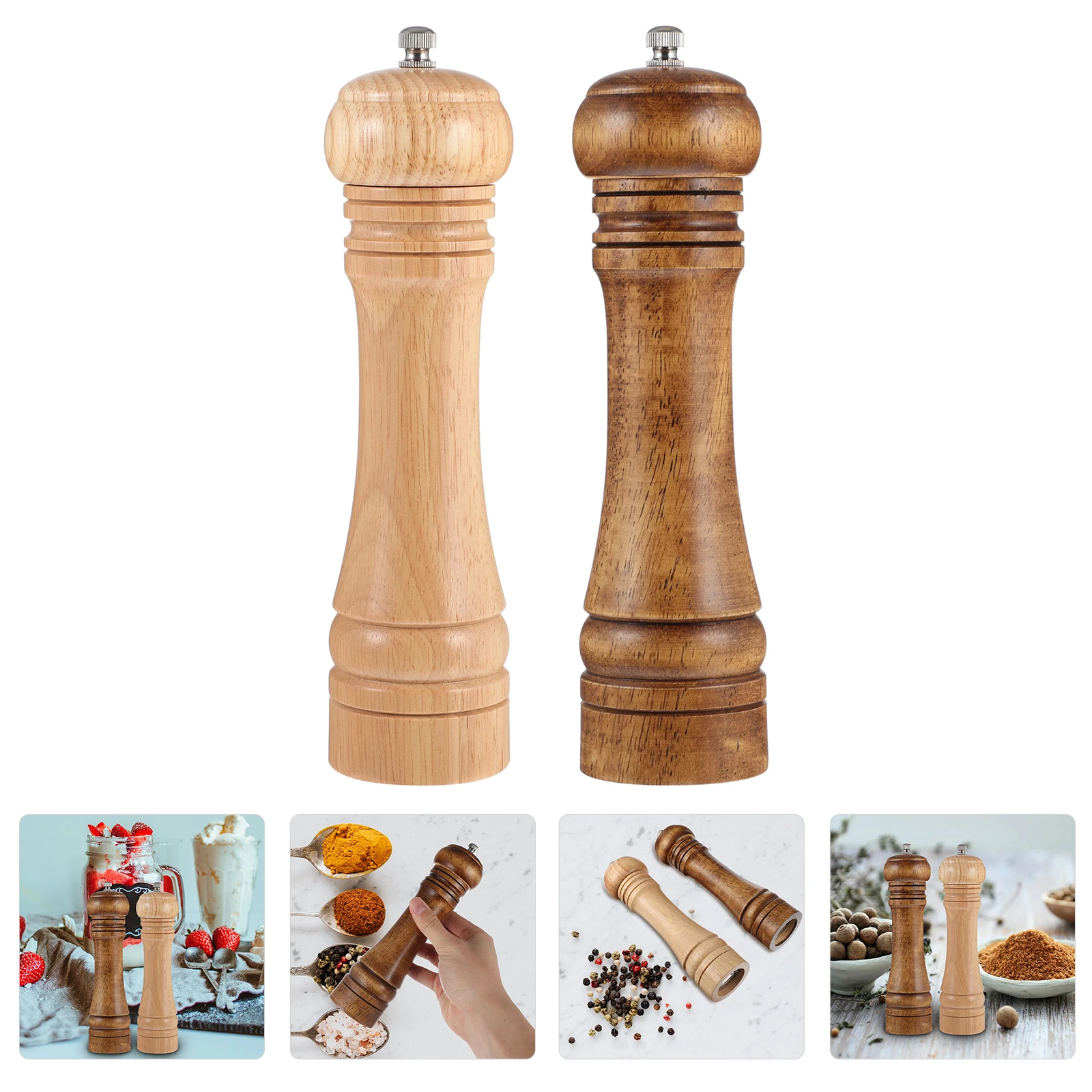 

2 pcs Pepper Grinder Kitchen Masher Vacuum Wood Ceramic Core Tool Long Lasting Easy Gadget Household