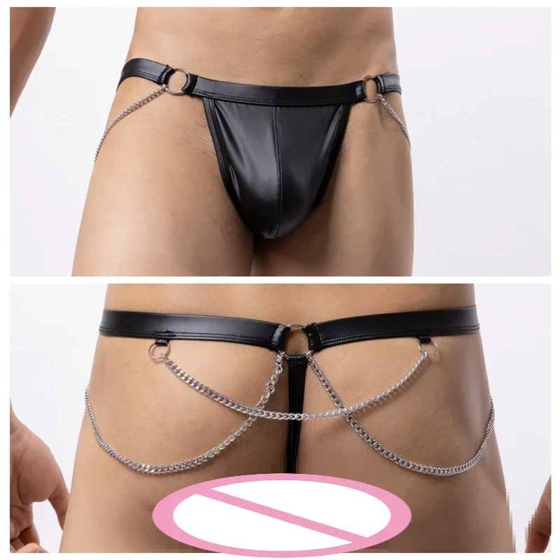 

Bare Butt Underwear with Chain Men Sexy G-string Bulge Pouch Underpants Gay Sissy Erotic Panties Open Buttocks T-back Thongs