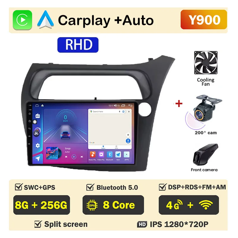 Autoradio scherm voor Honda Civic Hatchback 2006-2011 Carplay Android Auto Player Multimedia 4G WIFI GPS Navigatie 2Din Stereo