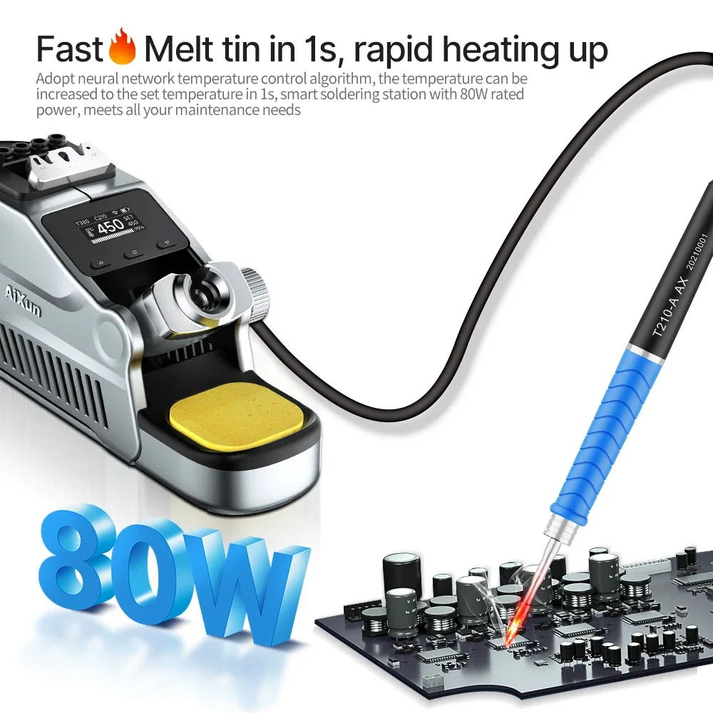 Aixun-T380 80W Estação de solda de aquecimento rápido Controle de temperatura de fusão rápida de estanho T210 T115 Lidar com máquina de solda para solda PCB