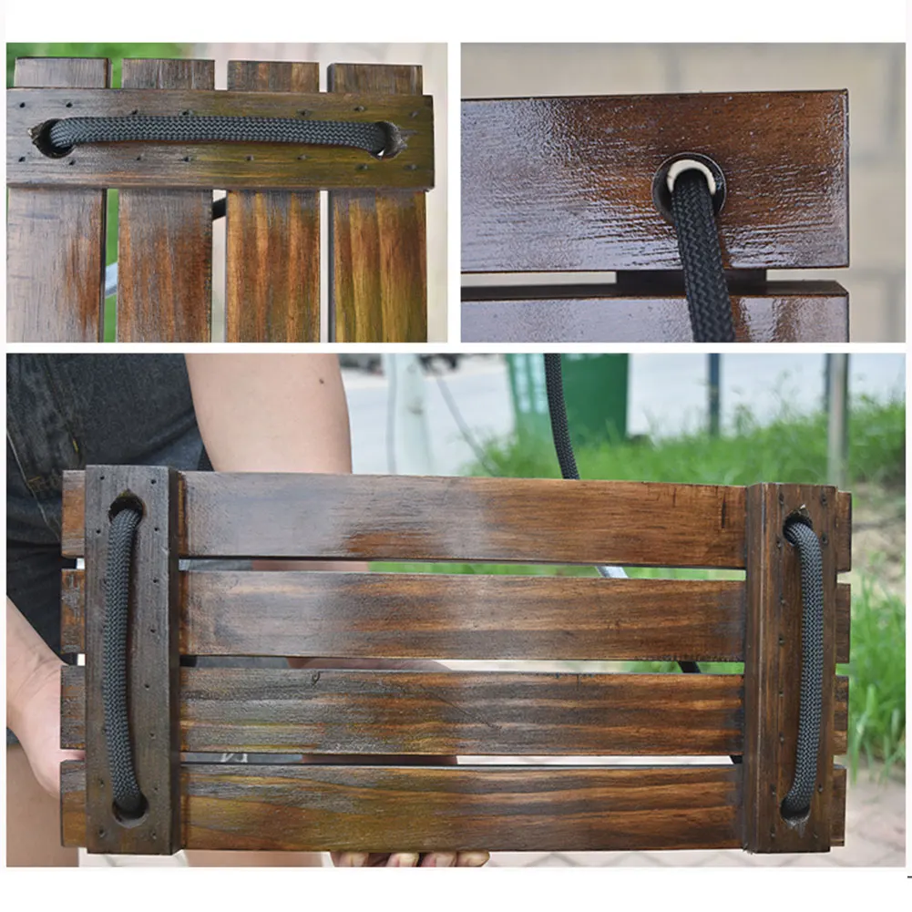 Solid Wood Swing One Seat Simple Swing Adjustable Rope Length Wooden Swing Seat Outdoor Rope Swing for Kids Adults