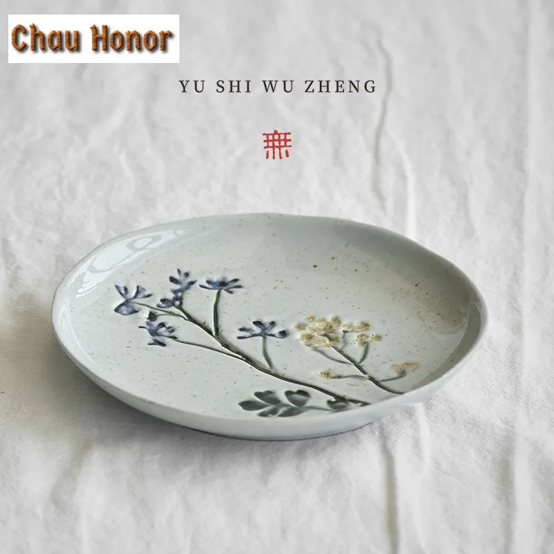 

Retro Hand-painted Coarse Pottery Fruit Dishes Retro Pastry Plate Food Dinner Plates Dim Sum Plate Plates for Food Decoration