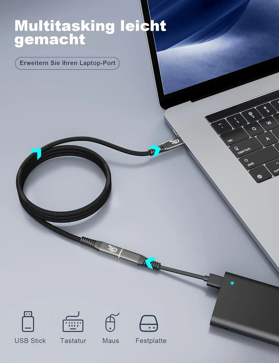 USB 4.0 USB C Thunderbolt 4 Extension Cable Male to Female 240W Fast Charging Cable 40Gbps Data Transfer 8K@60Hz Type-C Video