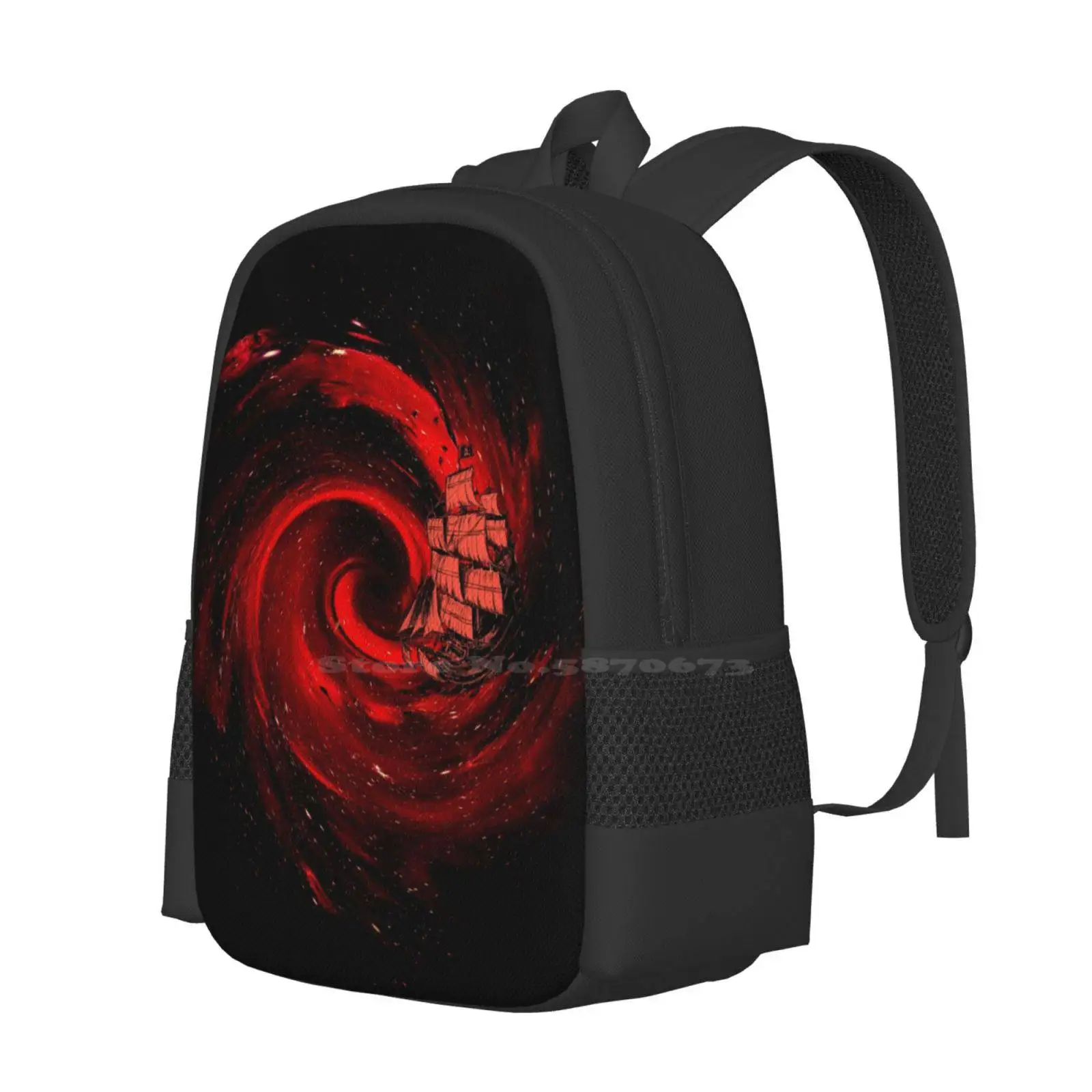 Journey To The Of The Universe Large Capacity School Backpack Laptop Bags Space Universe Sail Boat Ship Journey Red Stars