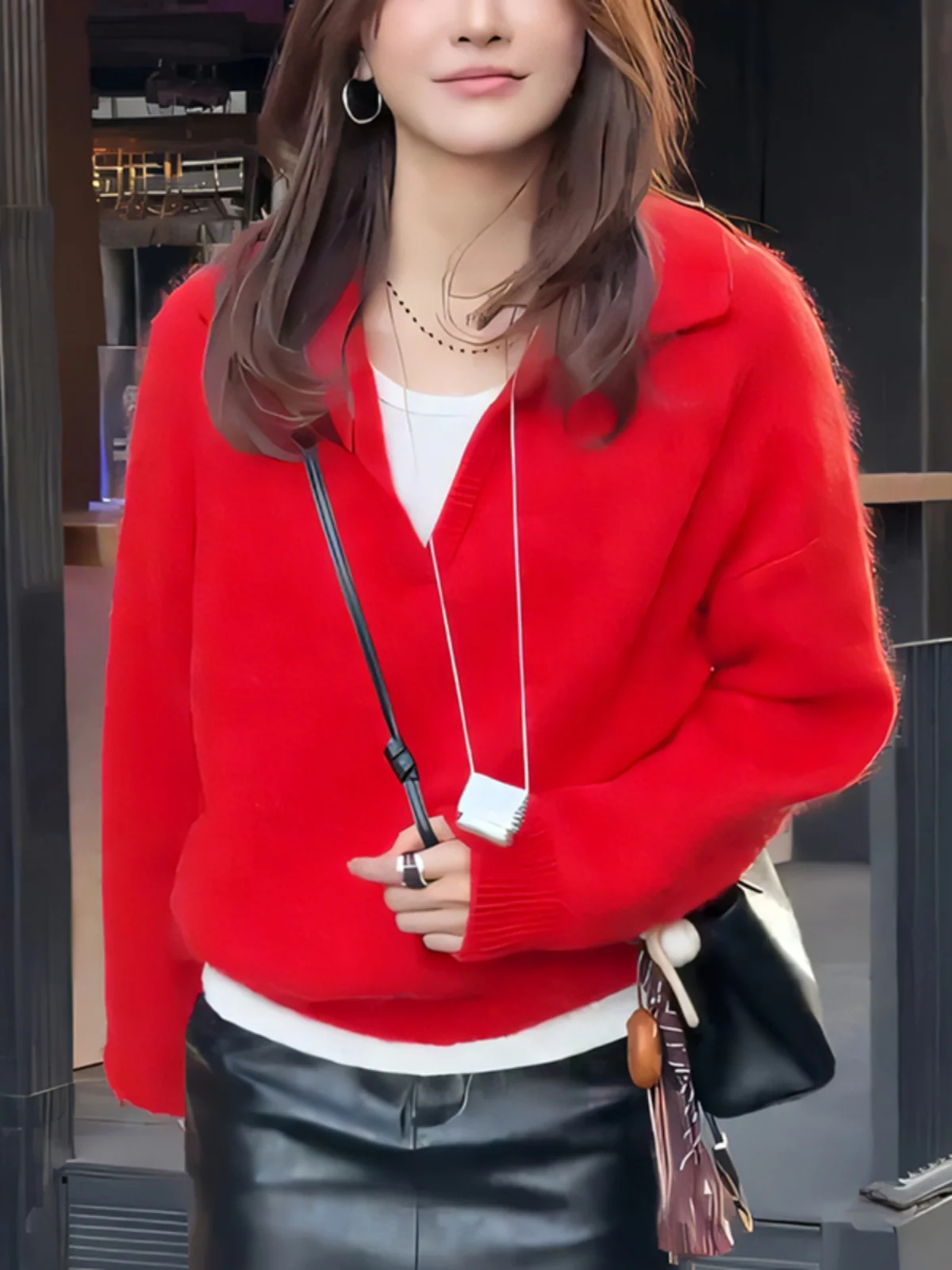 

Красный вязаный свитер с воротником и молнией, модный стиль для повседневной носки, женская модная осенне-зимняя вязаная одежда, бренд Gtuq