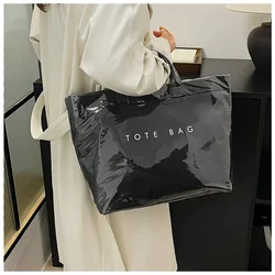 Large Capacity Fashionable Tyvek Women's Tote Bag PVC Waterproof Transparent Jelly Bag With Handles Trendy Letter Print Handbag