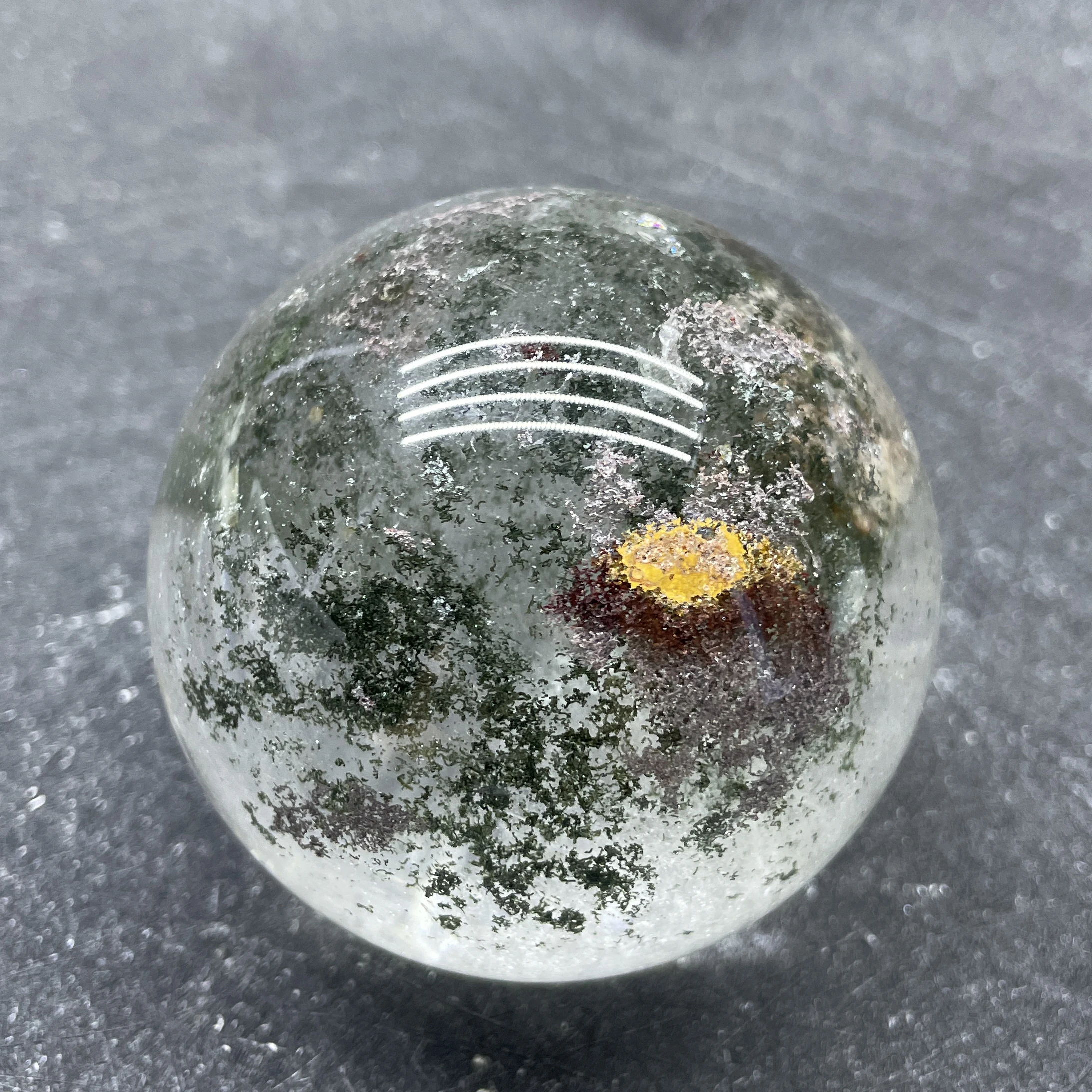 

391g Natural Green Phantom Quartz Sphere Polished Garden Quartz Crystal Ball Reiki Healing W31