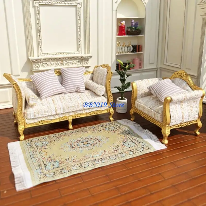 

Q0KB 1/12 Scale Miniature Single Sofa For Dollhouses Bedroom Modern Wooden Furniture