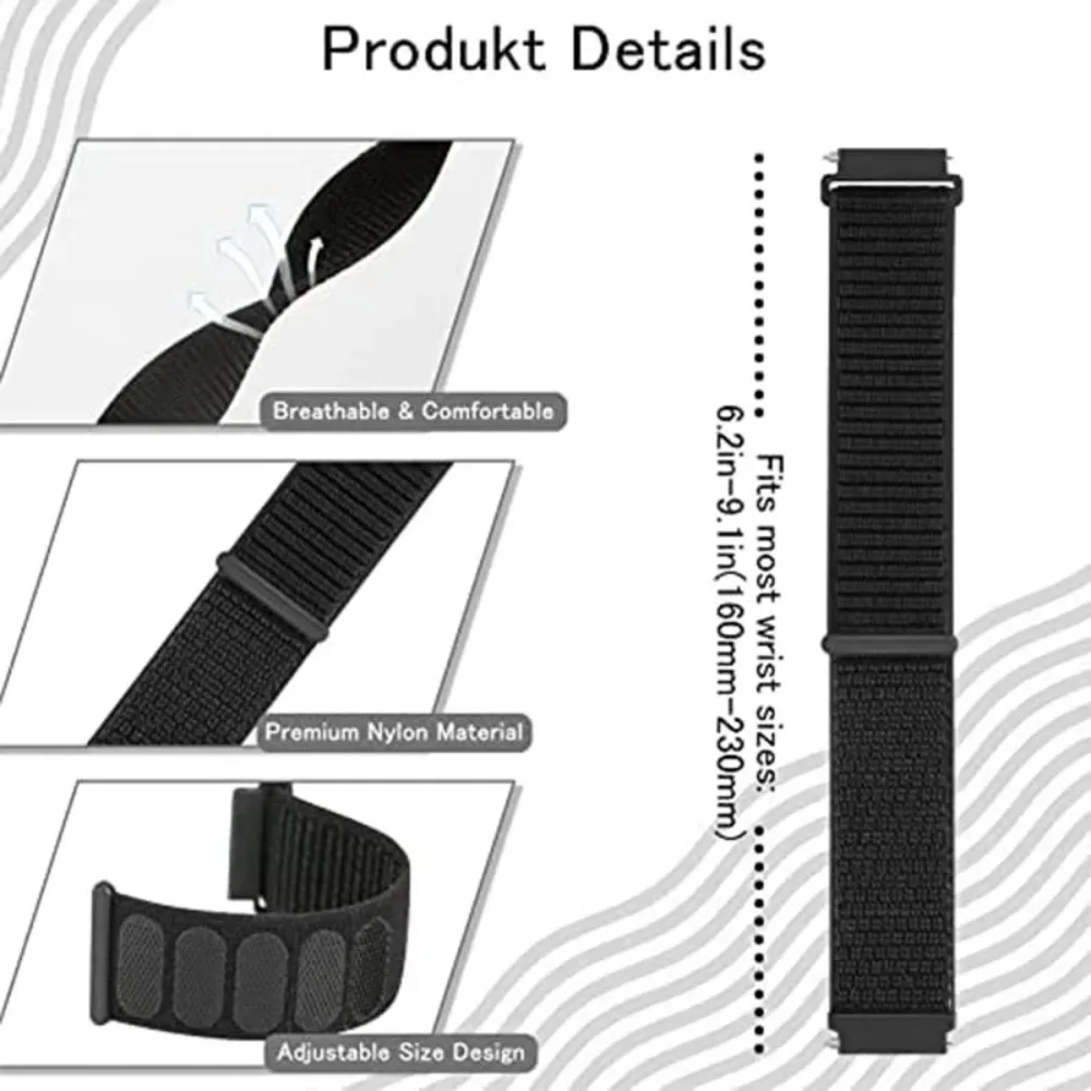 22mm 20mm Flag Style  Nylon Loop Strap for Xiaomi Watch 5 S4 S3 Replaceable Band for OPPO Watch S/X2/X Oneplus Watch Lite/3/4/2R