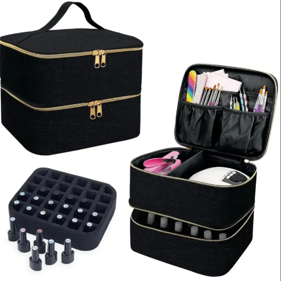 Large Capacity Cosmetic Storage Handbag Double-Layer Design Travel Toiletry 30 Grids Nail Polish Storage Bag Tool  Accessorie