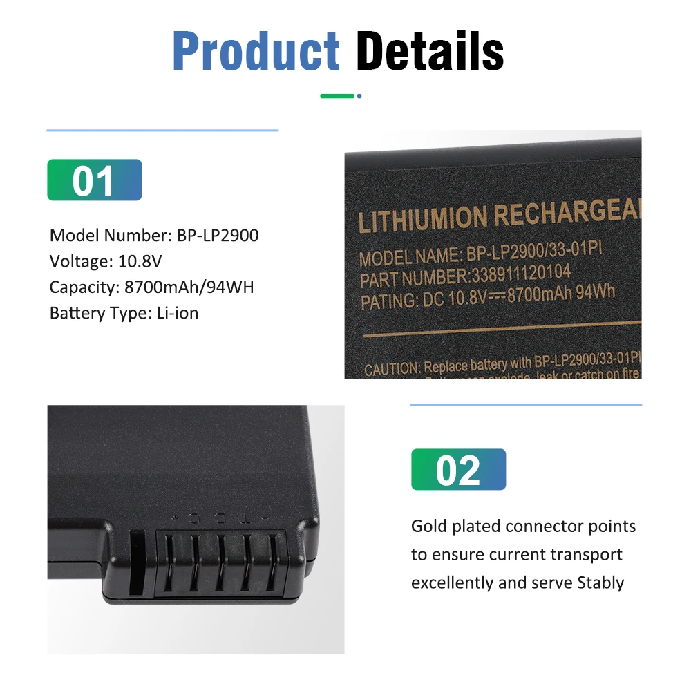 ETESBAY 10,8 V 8700 mAh BP-LP2900/33-01PI batterij voor Getac X500 V100 V1010 V200 M230 338911120104   BP-LC2600/33-01S1