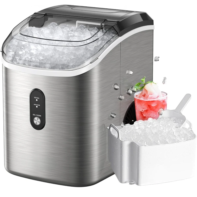 Ice Maker Countertop, Chewable Pellet Ice Machine with Self Cleaning Function, Pebble Portable Maker with Ice Scoop