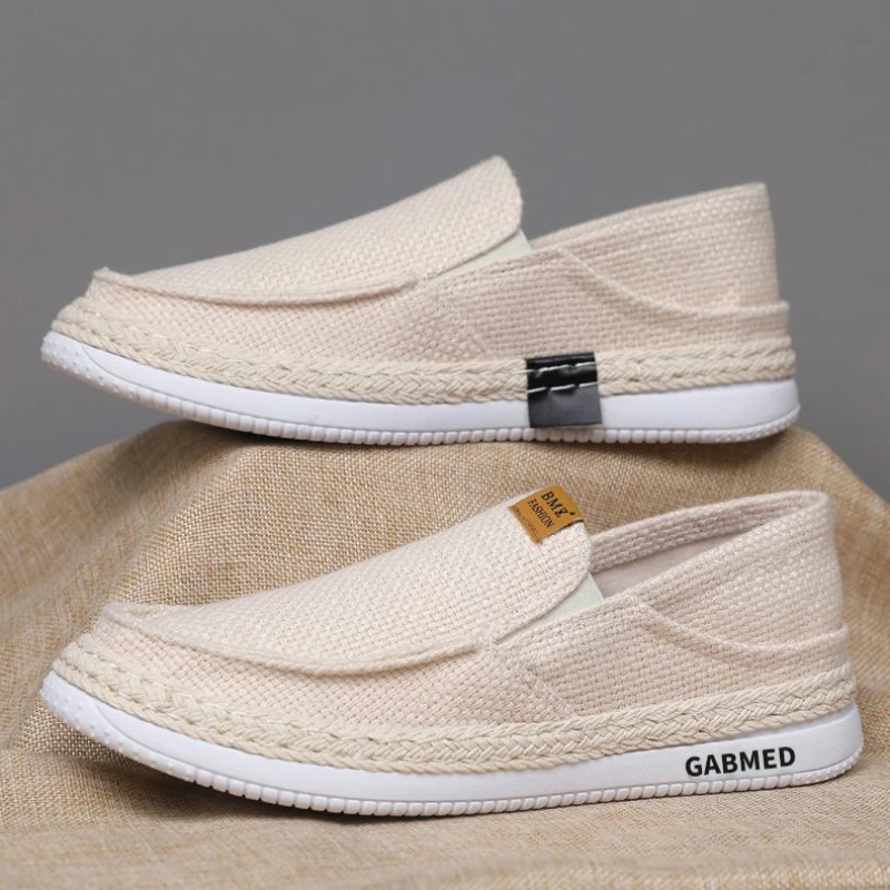 Men's Linen Breathable Slip-On Shoes Summer Casual Canvas Loafers Lightweight Espadrilles Flat Walking Footwear off white shoes