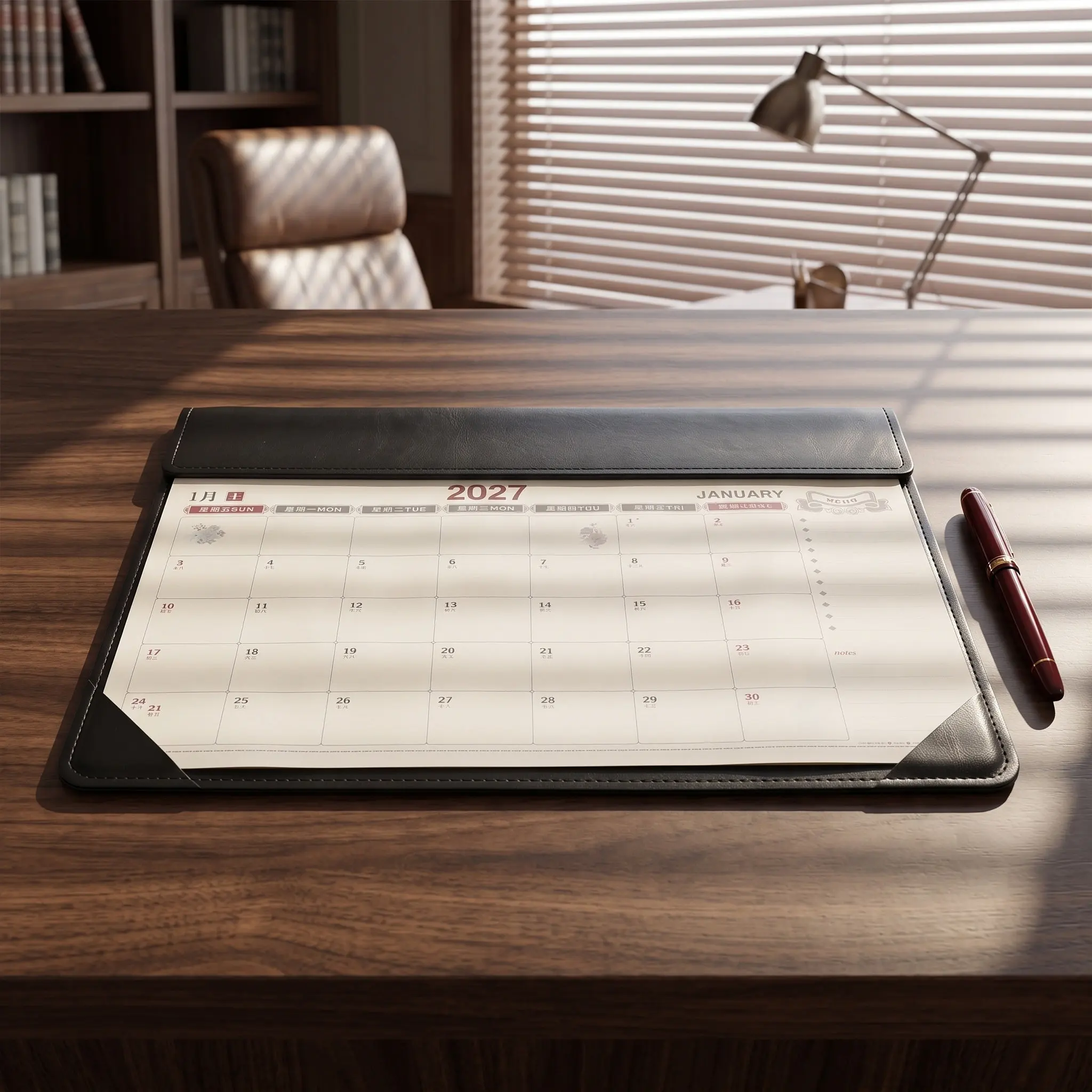 Large PU Calendar Desk Mat 2027 Computer Pad Monthly Grid Office School Study Desk Pad Calendar 17x12 Desktop Organizer