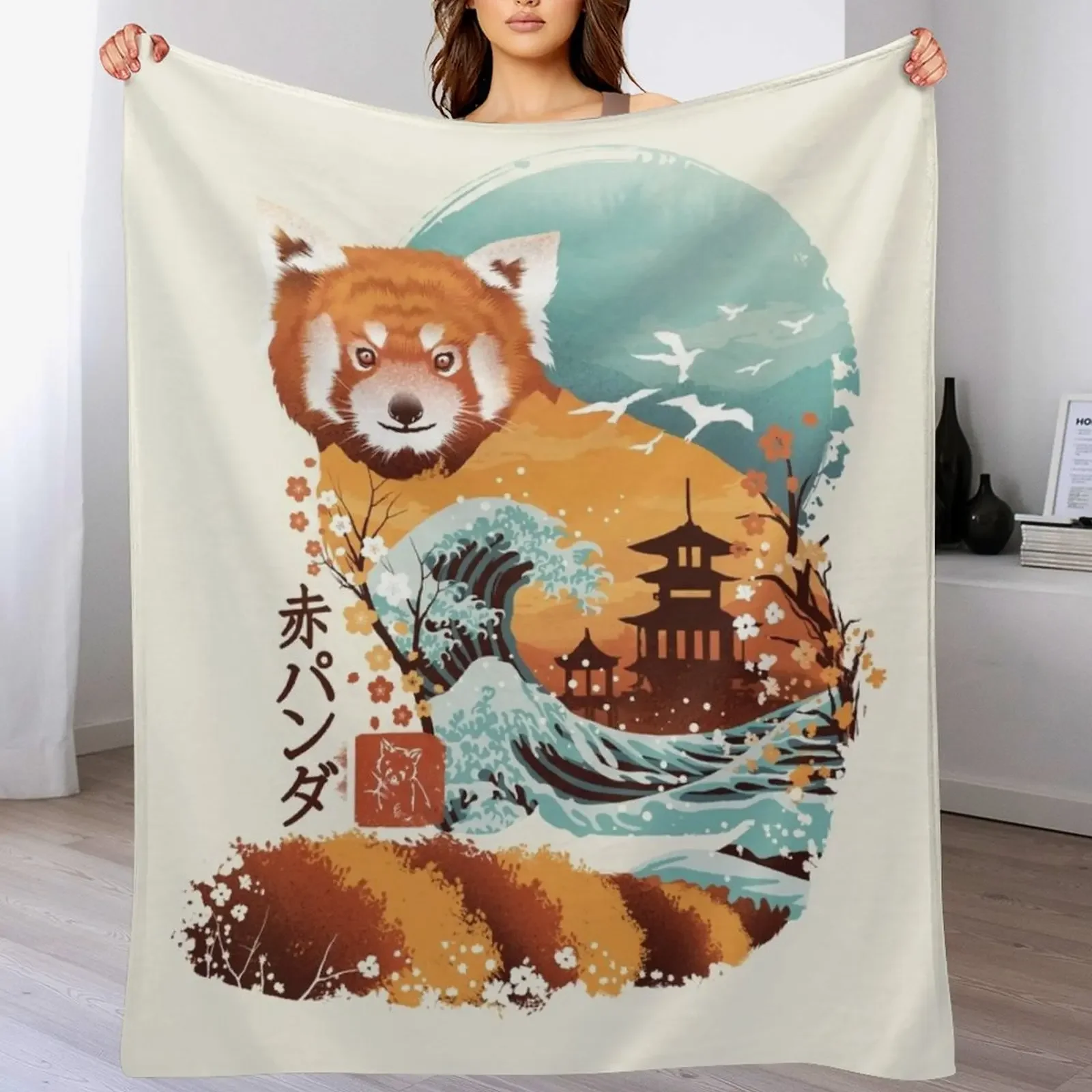 

Ukiyo e Red Panda Throw Blanket Soft Plush Plaid blankets and throws Luxury Thicken Loose Blankets