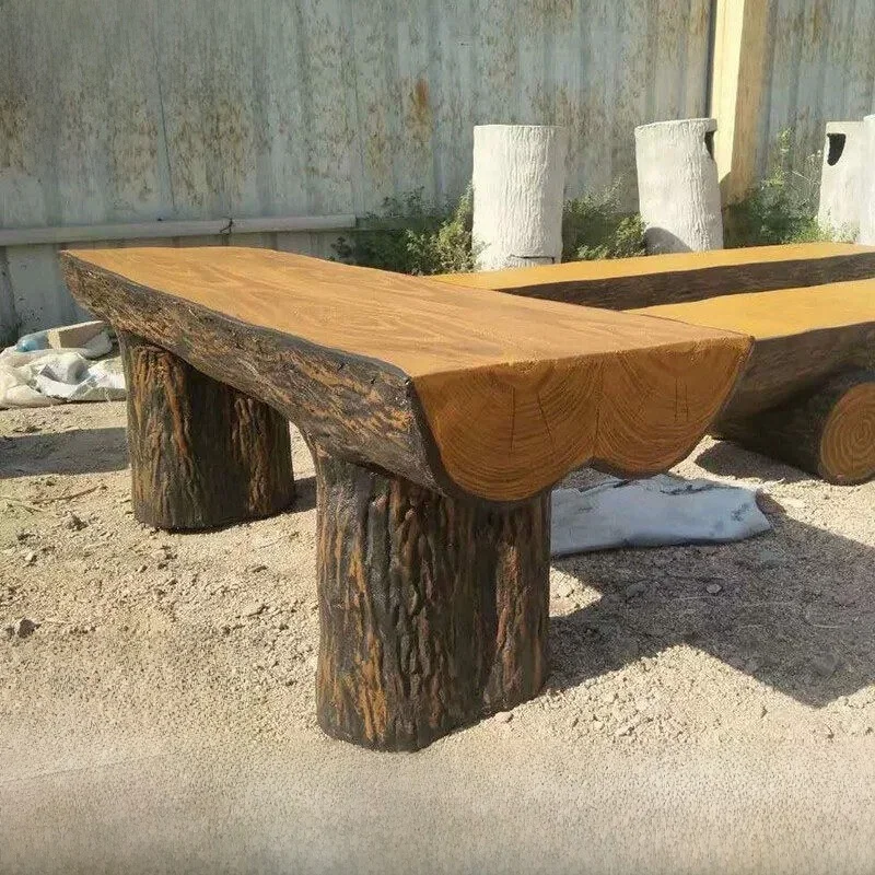 outdoor-concrete-simulation-wood-long-bench-tree-bark-texture-design-cement-sculpture-home-decorations-garden-seating