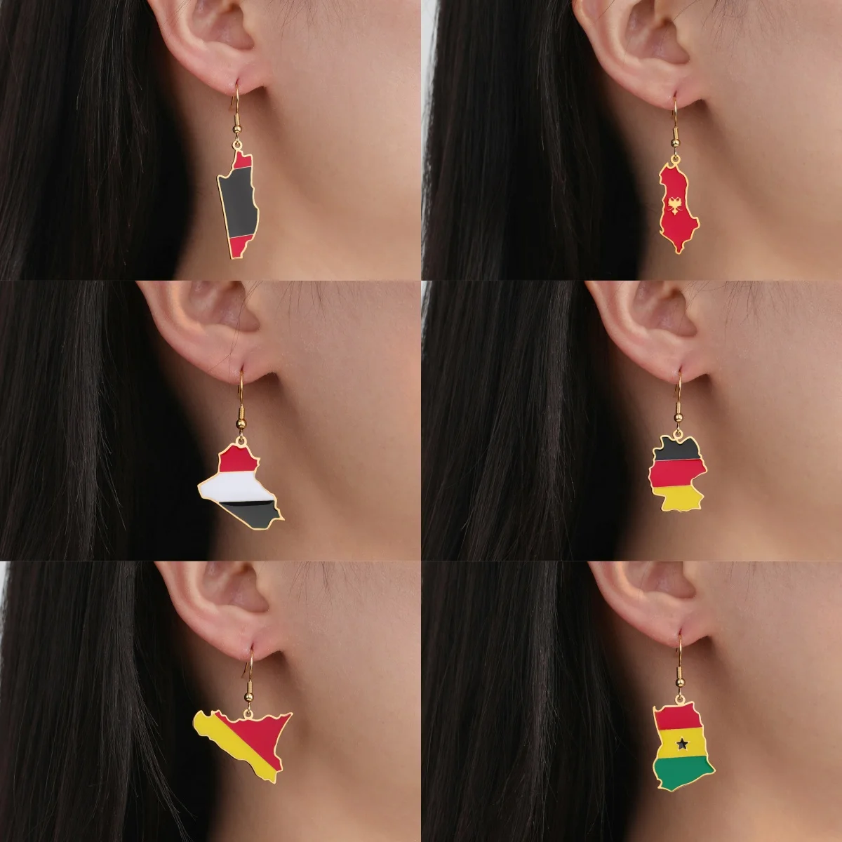 Boucles d'oreilles carte de l'Albanie, de l'Allemagne et du Belize en acier inoxydable, motif géographique, couleur or, pour femmes, bijoux cadeaux