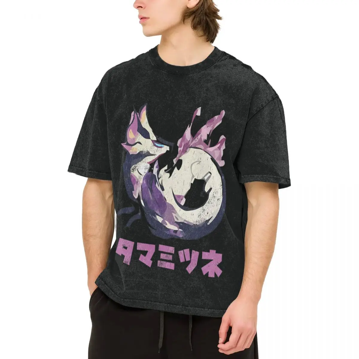 Vintage Washed T Shirt Monsters Hunters Cotton T-Shirts Rise Mizutsune Leisure Tee Shirt for Male Summer Y2K Fun Design Clothes