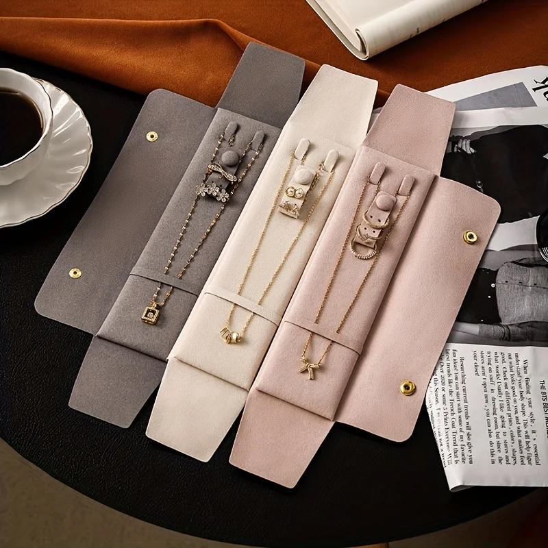 Foldable Necklace Storage Roll With Detachable Travel Hook Optional 1/3 Compartments Portable Jewelry Organizer Bag