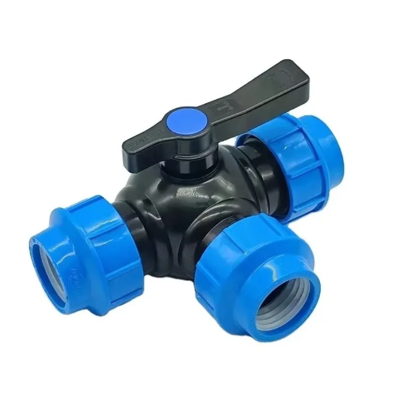 High Quality ISO17885 Irrigation HDPE Three Way Ball Valve HDPE Compression Fittings