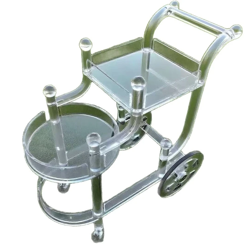 Three-layer crystal acrylic dining cart, retro bar cart, hotel wedding reception wine cart, with brakes 10,000