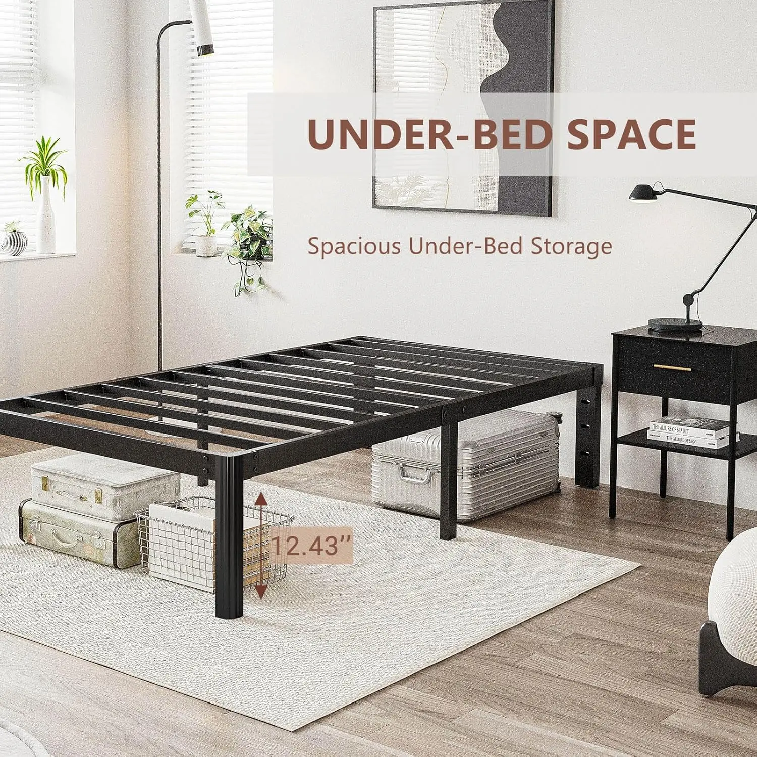

14 Inch High Platform Twin Bed Frame No Box Spring Needed, Metal Bed Frame Twin, Noise Free, Easy Assembly, Heavy Duty, Black