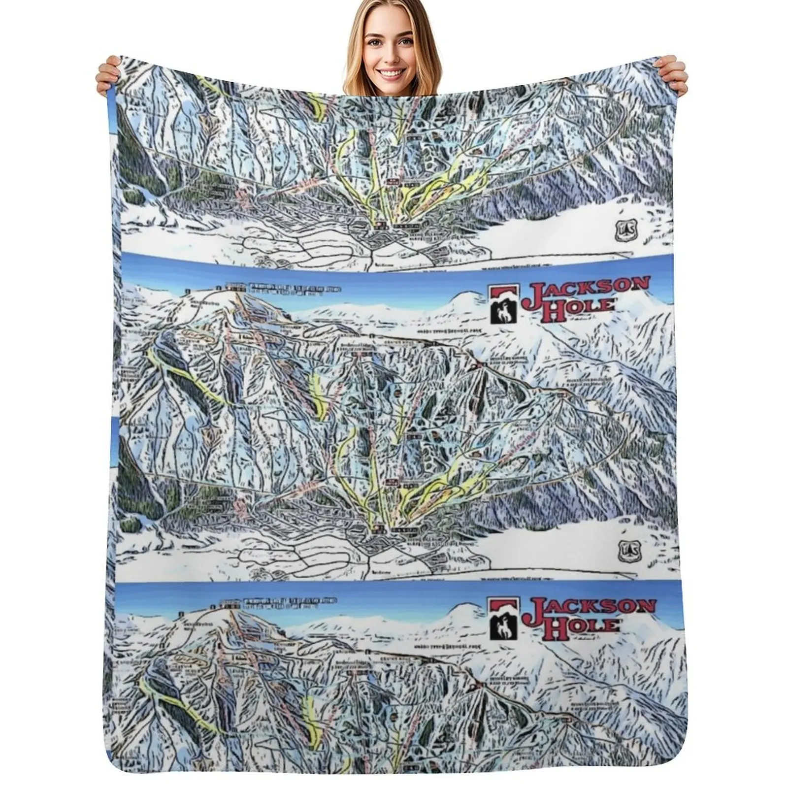 Jackson Hole Map Throw Blanket Cozy Warm Blanket for Bed Room Decor