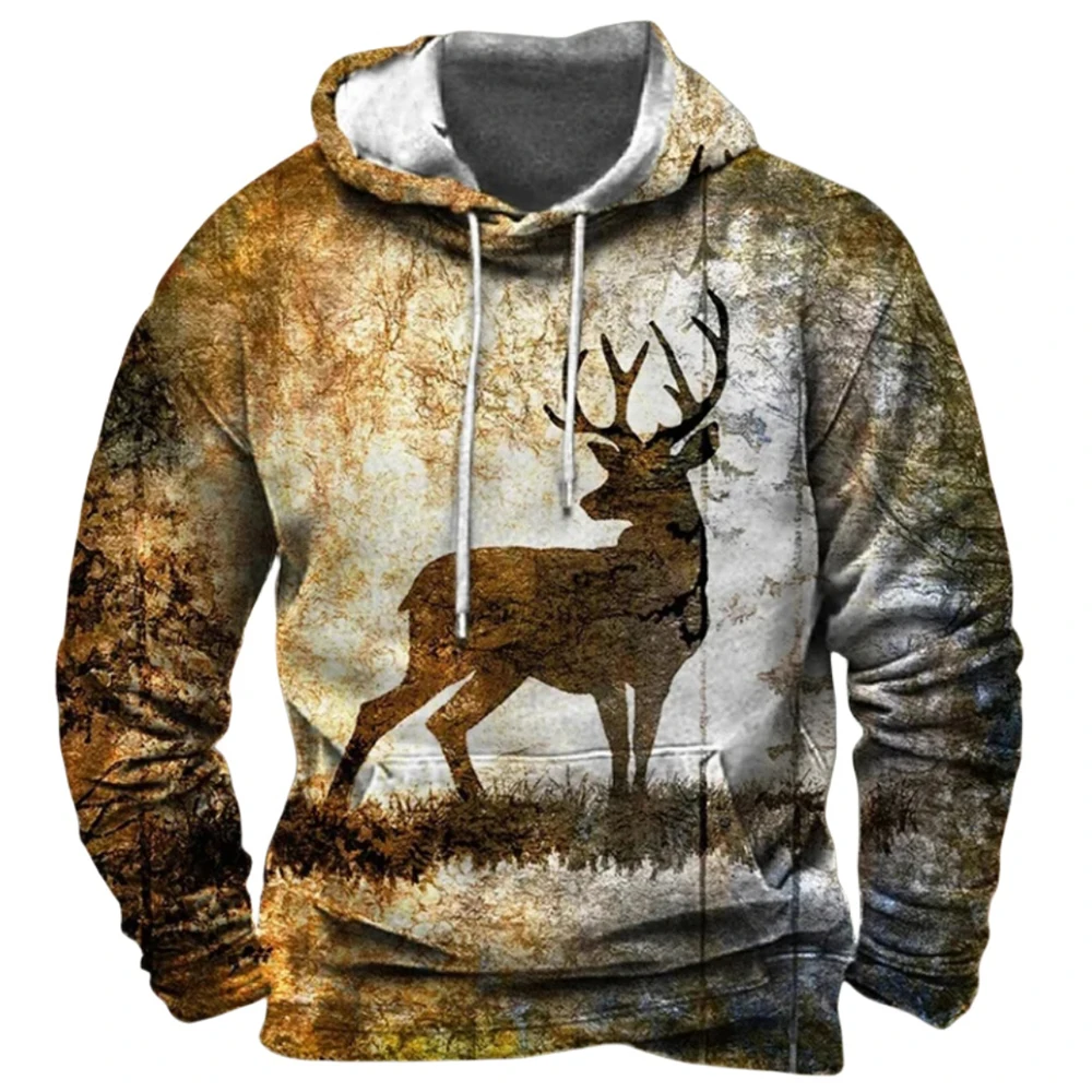 

Vintage Hunting Animal Deer Printed Hoodies Sweatshirts For Men Autumn Long Sleeved Hooded Oversized Pullover Harajuku Hoody 6XL