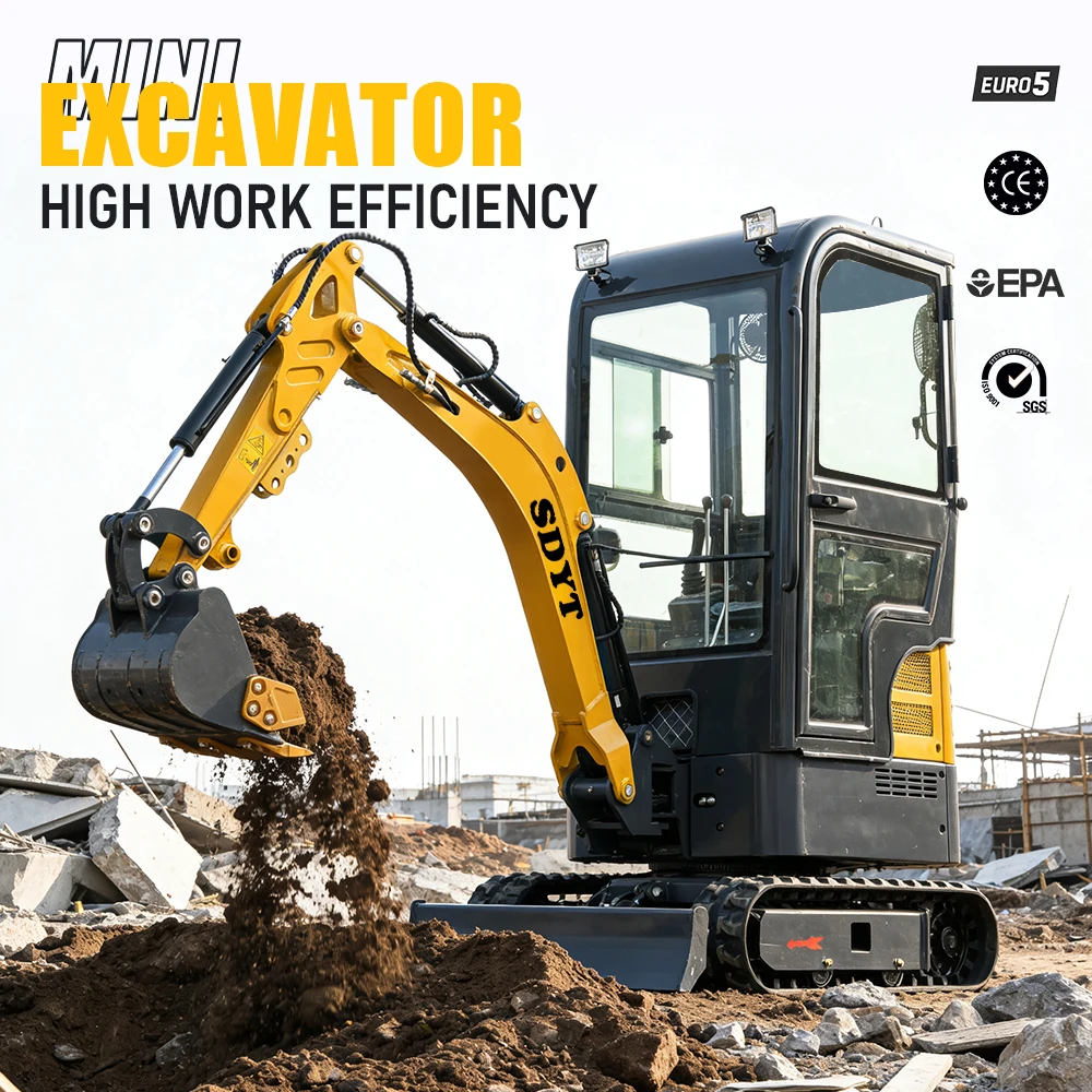 Miniexcavadora de orugas antideslizante para el hogar Epa Euro 5, cabina de 2 toneladas de alto rendimiento, compatible con personalización