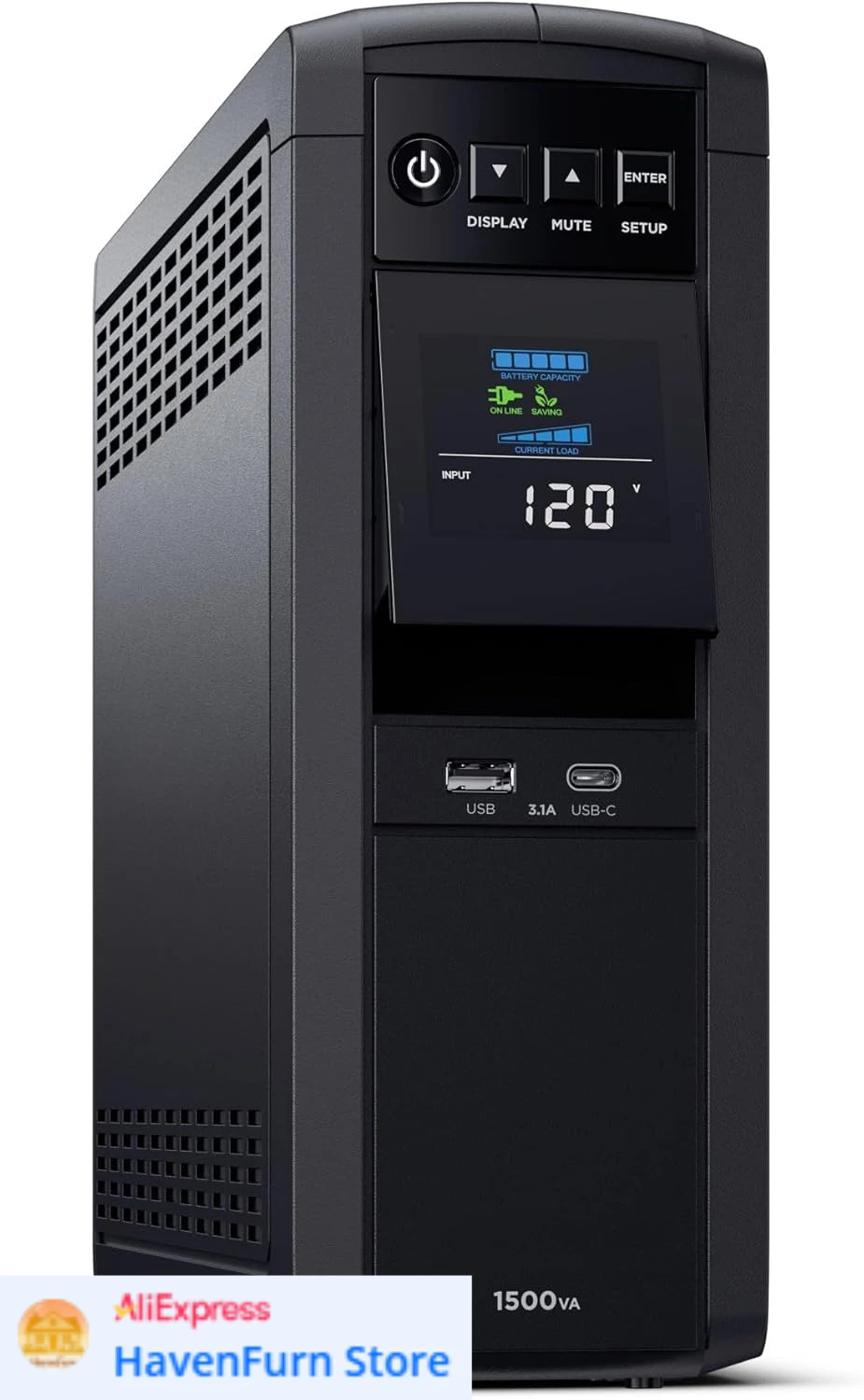 

Backup and Surge Protector, 1500VA/1000W, 12 Outlets, AVR, CP1500PFCLCD PFC Sinewave UPS Battery, Mini Tower; UL Certified