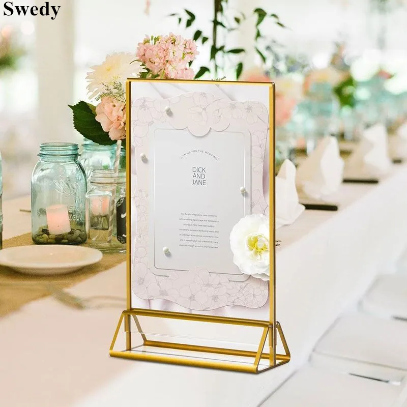 

7 Inch 127x178mm Double Sided Flyer Holder Picture Frame Gold Acrylic Sign Holder Wedding Table Number Menu Holder Display Stand