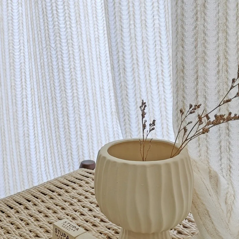 Cortinas macias lisas de linho com padrão vertical francês para sala de estar, sala de jantar, quarto, luz transparente, decoração de pessoas não transparente