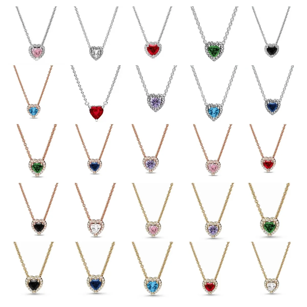 

Colorful Heart Shaped Pendants Necklace Original 925 Sterling Silver Elevated Heart Necklace Lover's Holiday Fine Jewelry Gift