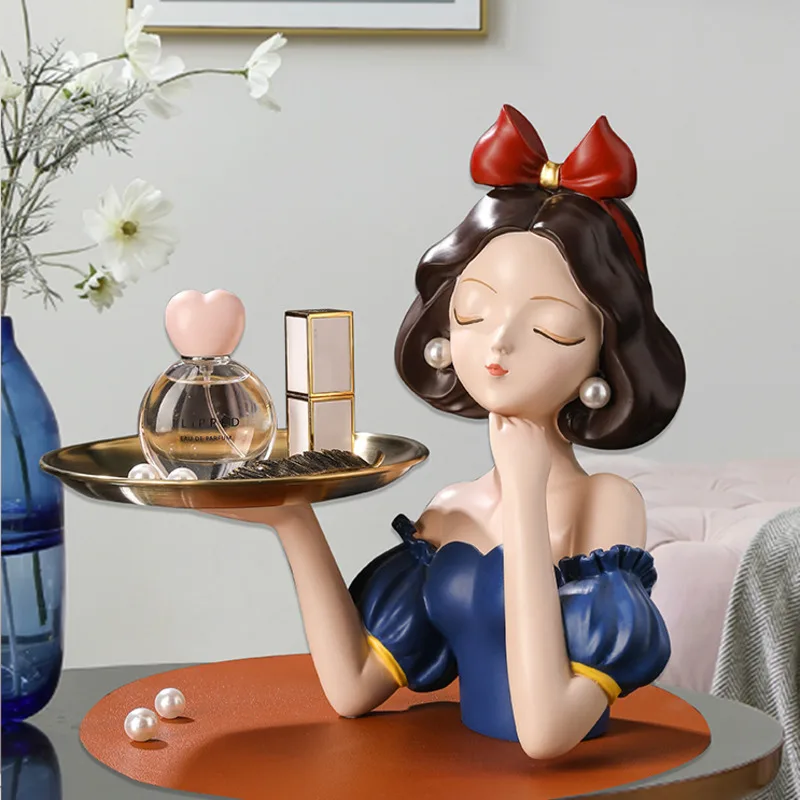 

Скандинавский снег белая принцесса девушка стоящая статуя с лотком скульптура орнамент ювелирные изделия хранения тарелка-Органайзер Домашний декор