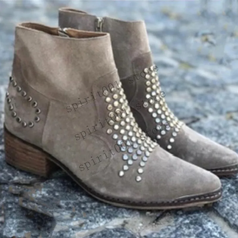 Retro Medieval Renaissance Side Zipper Boots Thick Heel Sequin Hot Diamond Large Size Women Pu Leather Rivet Cosplay Boots 2026