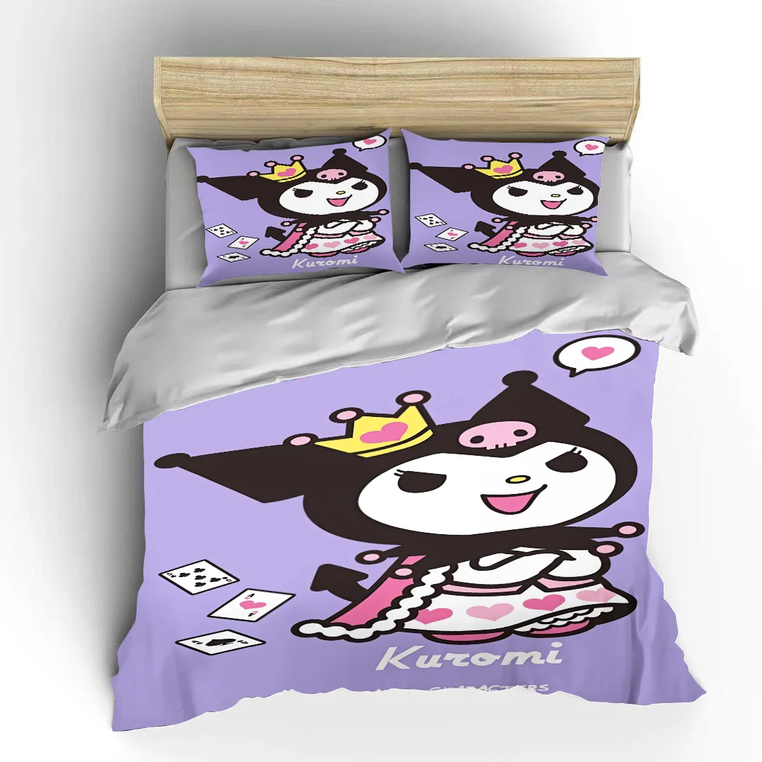 Kuromi Cartoon Printed Bedding Set Children 3 Pieces Set King Size Baby Bed Set US Twin Adult Bed Cover Bedroom Decor Duvet Gift