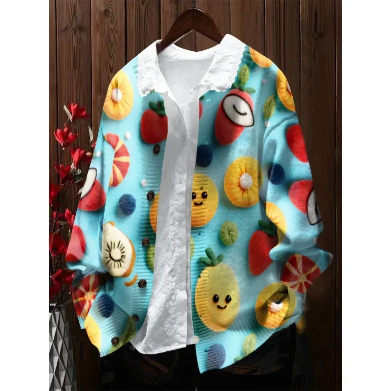 

Вязаный кардиган контрастного цвета с лацканами, осенний свитер с принтом, новая ниша