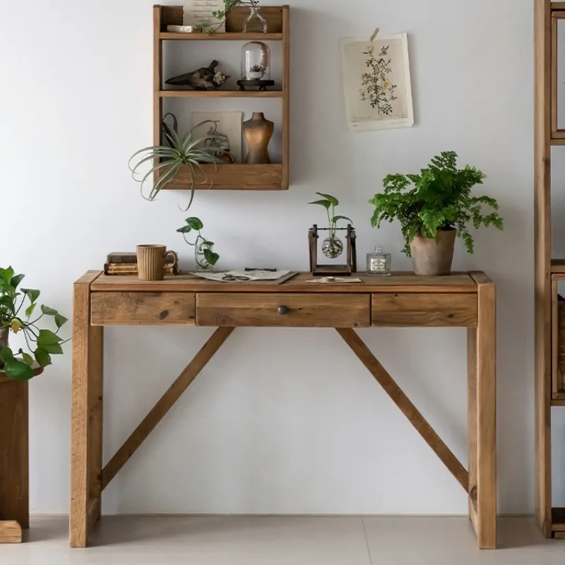 Solid wood desk writing desk old pine with drawers  work