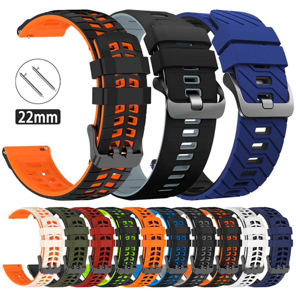 Bracelet en Silicone de 22mm pour Amazfit BALANCE 2/Bip 6 5 UNITY/Active Max 48mm/GTR, pour Samsung Gear S3/Watch 3 45mm 46mm