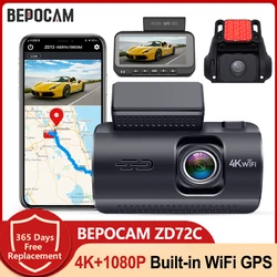 BEPOCAM ZD72C Dash Cam 4K for Car Camera Front and Rear Built-in GPS WIFI DVR Dashcam Auto Record Night Vision Parking Monitor
