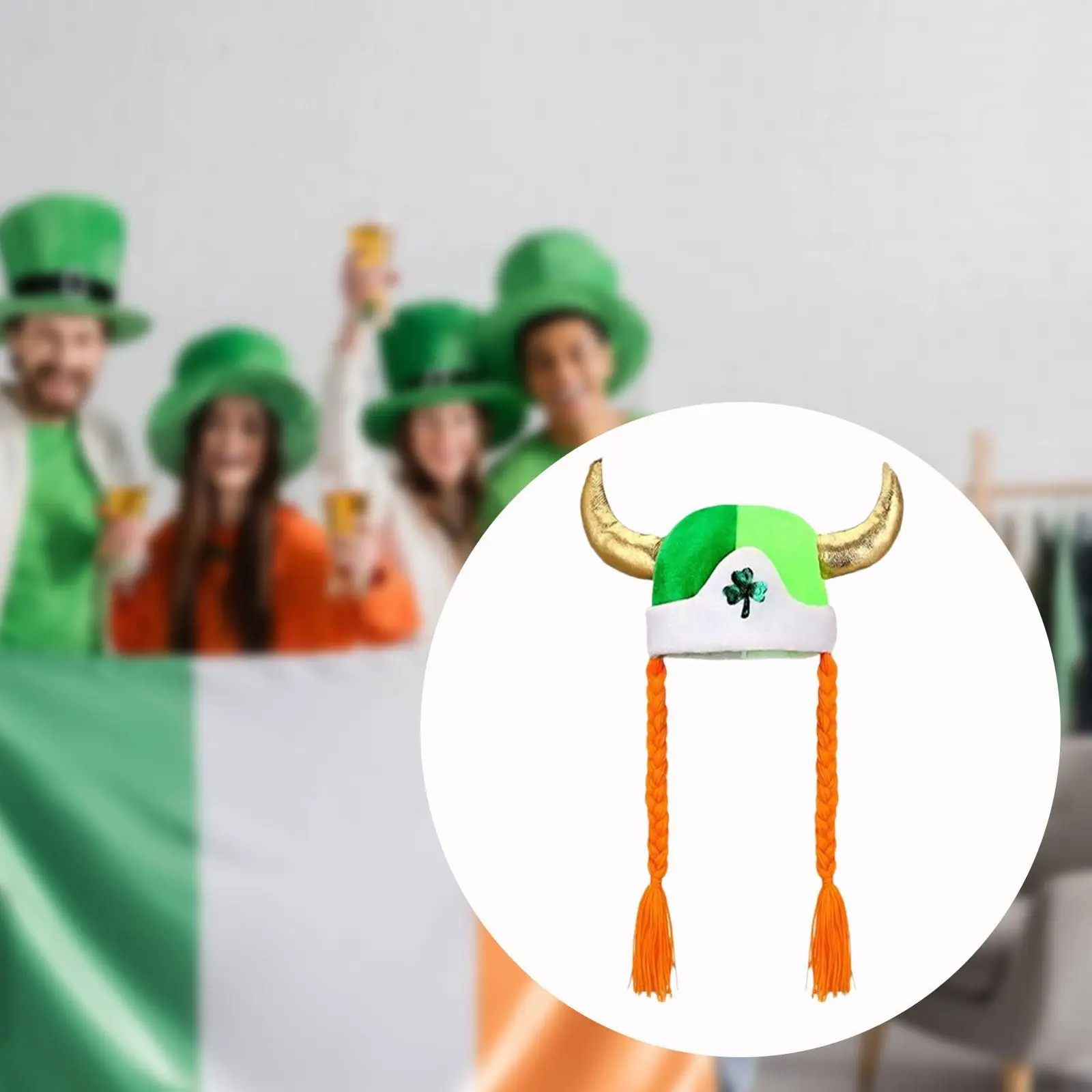 ST Patrick's Day Hat Funky Beanie with Braids for Pretend Carnival
