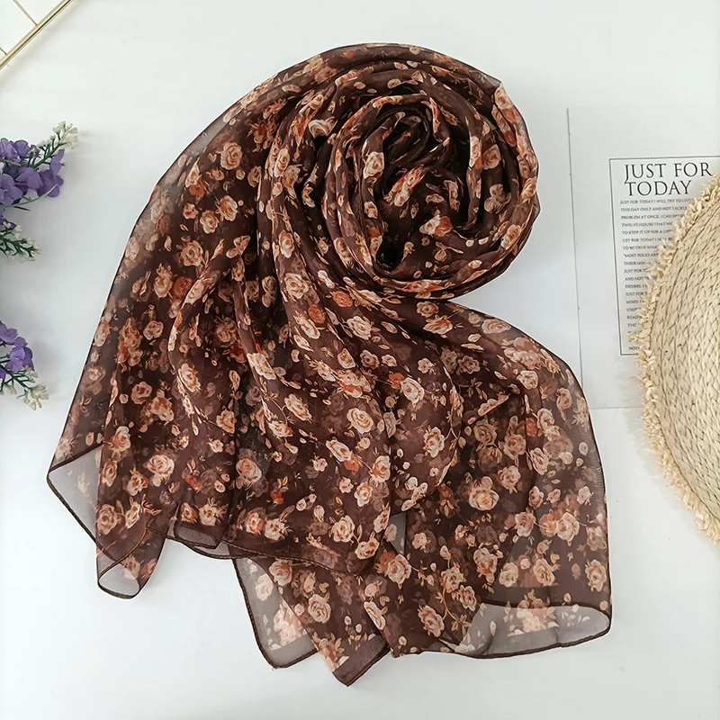 70*180CM Women Foulard Elegant Bandana Chiffon Georgette Scarf  Flower Long Shawl Summer Sun Protection Thin Breathable