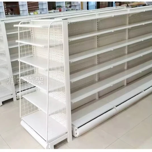 Supermarket Display Shelves Iron One Main Frame One Sub Frame Two End Shelf Peg Back Board for Store Custom Size
