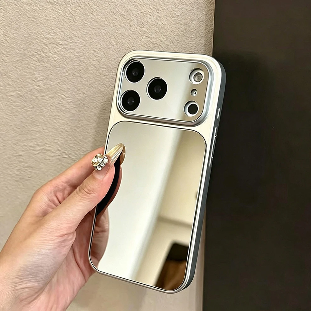 Luxury Mirror Phone Case For iPhone 18 Pro Max 11 12 13 14 15 16 17 Pro Max Large Window Soft Shockproof Bumper Cover Fundas