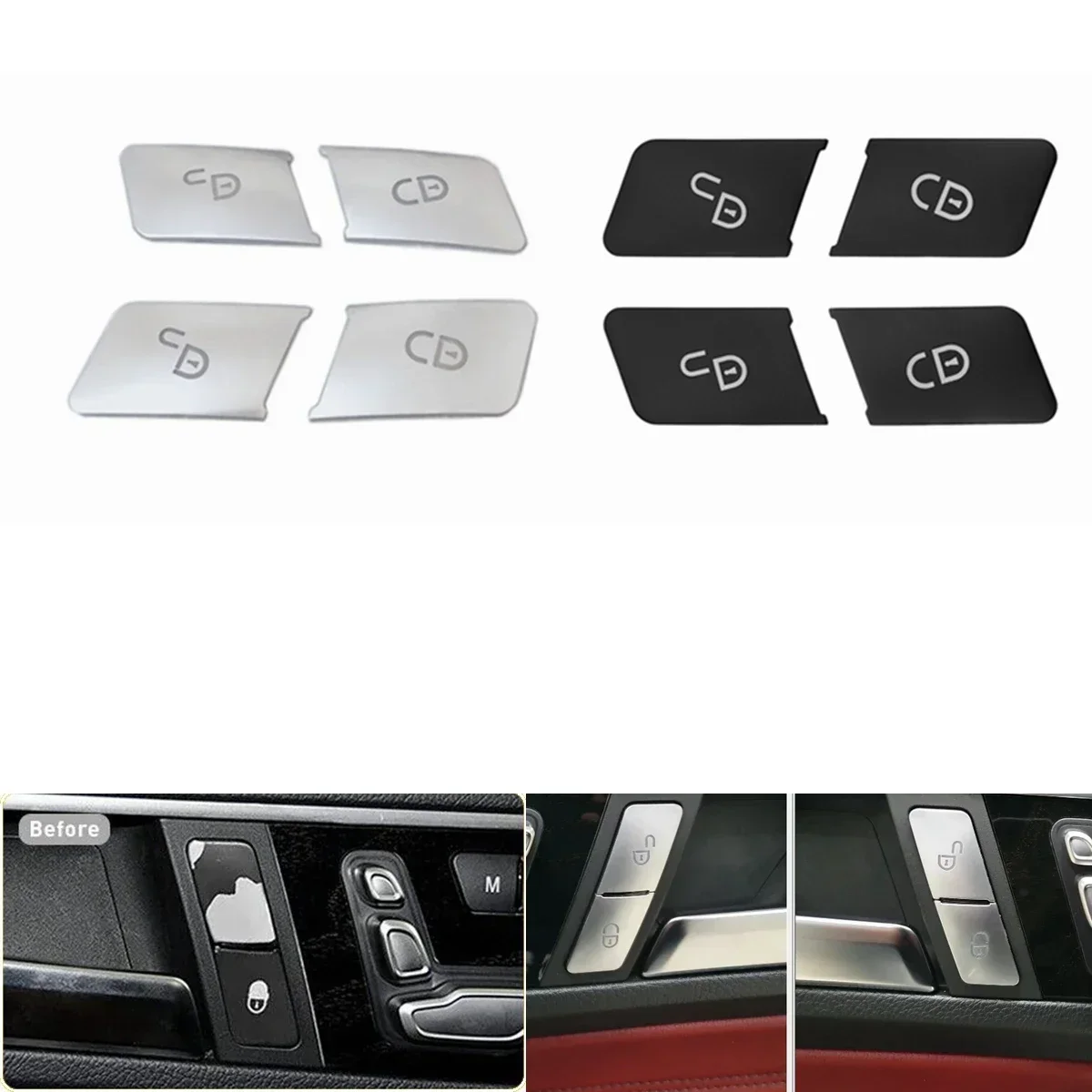 For Mercedes Benz C E Class W204 W212 C200 E200 E250 Door Lock Unlock Buttons Decoration Cover Stickers Trim Car  Accessories