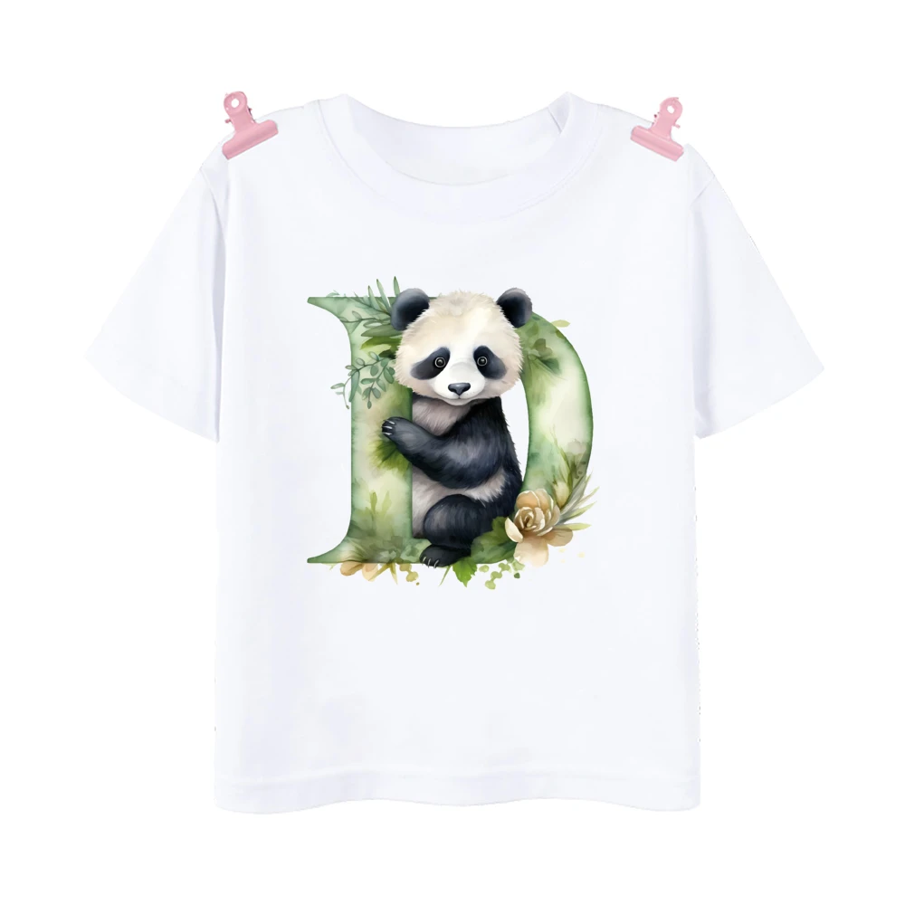 Lettera A-Z Panda camicia per bambini stampata ragazzi ragazze maglietta a maniche corte bambino vestito estivo top maglietta Casual vestiti per bambini carini