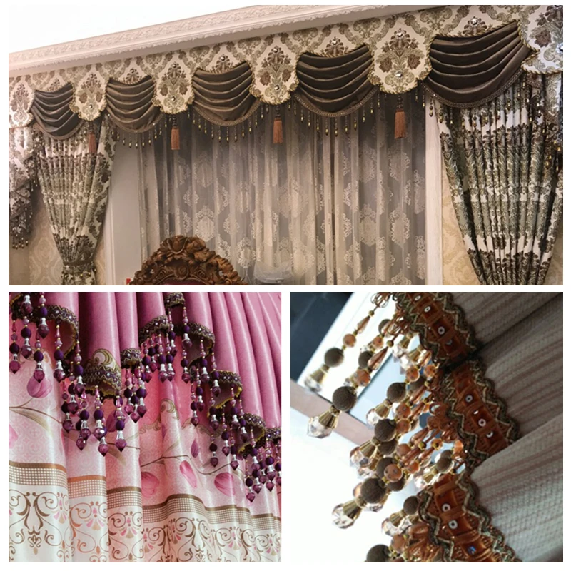 2/4/6M Curtain Lace Crystal Beads Decoration Lace Tassel Accessories Pendant Ball Pumpkin Beads Decor Fringe Trim Upholstery